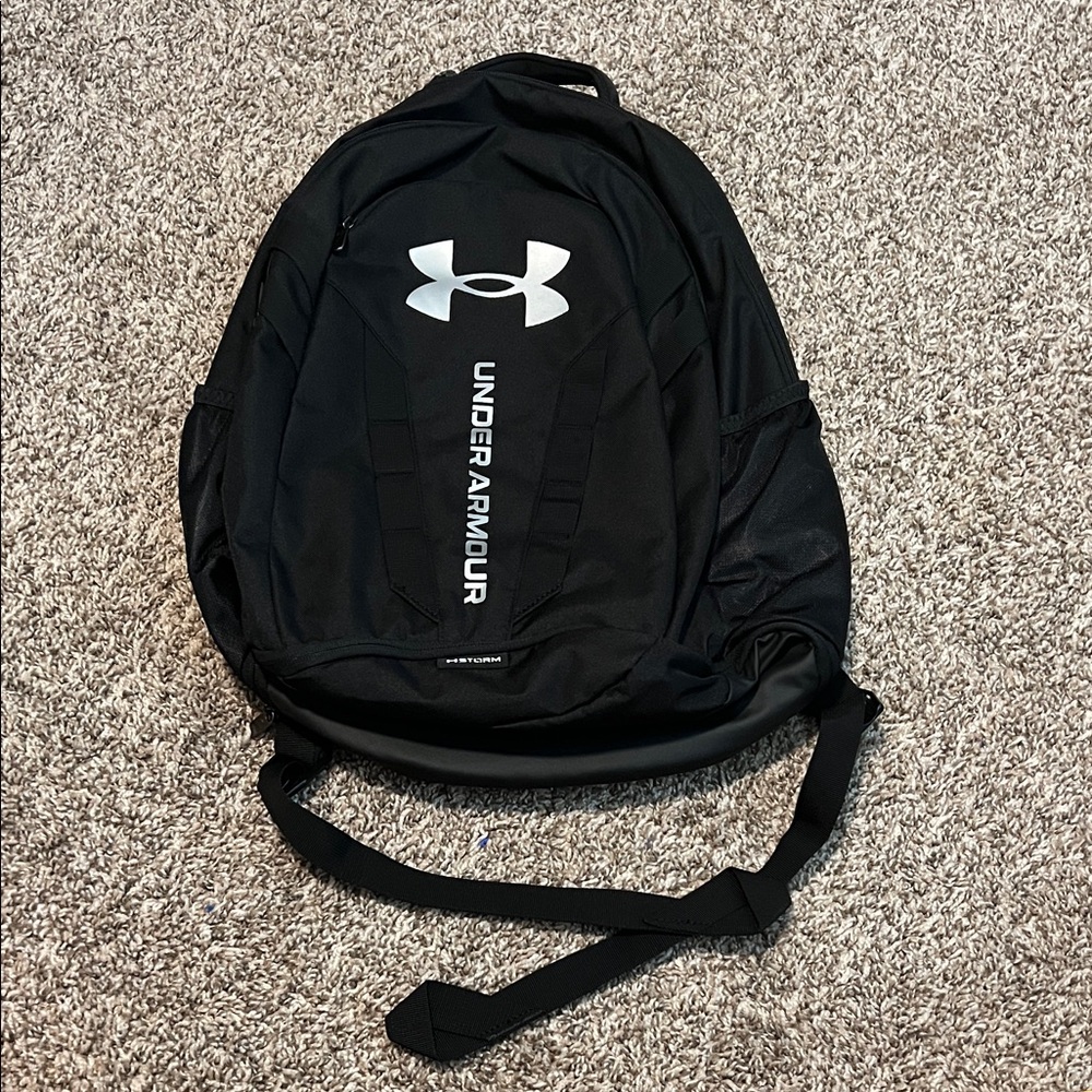 Under Armour Hustle 5.0 Black Backpack with White Logo